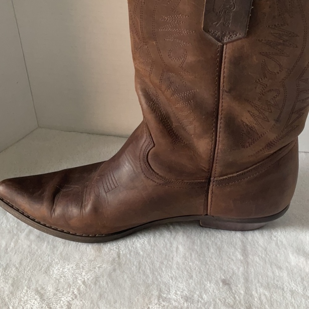 Men's Brown Leather Cowboy Boots - Picture 6 of 9